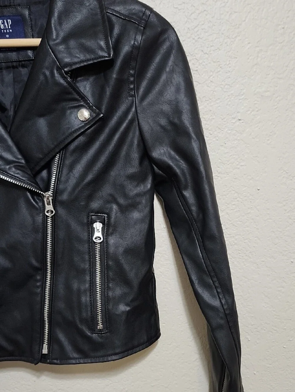 Gap Teen Black Faux-Leather Recycled Moto Biker Jacket - Sz 10 Biker Unisex